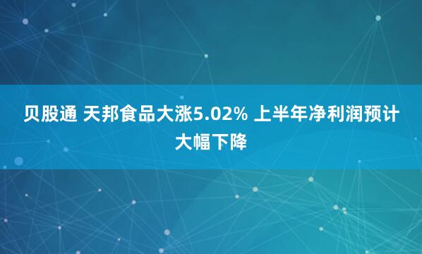 贝股通 天邦食品大涨5.02% 上半年净利润预计大幅下降